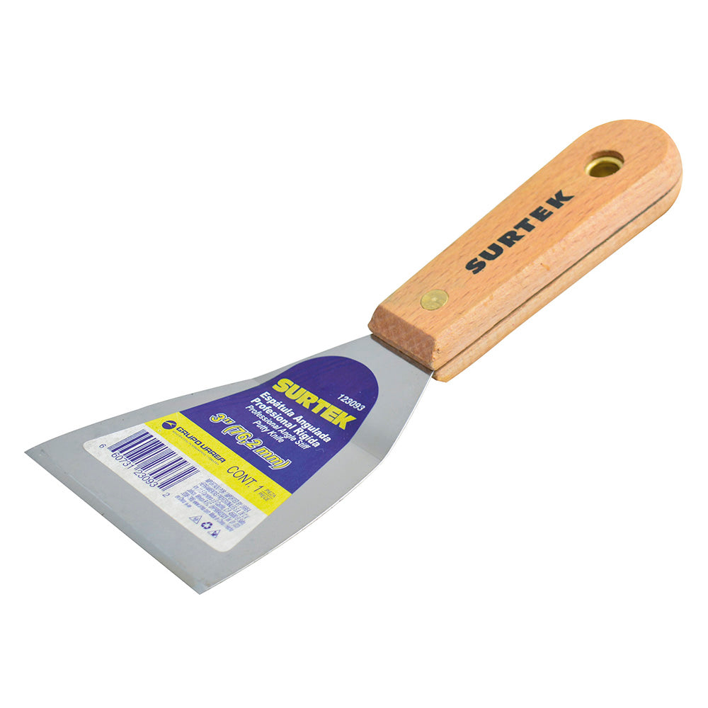 Espátula rígida angulada de acero de alto carbón con mango de madera 3" Surtek