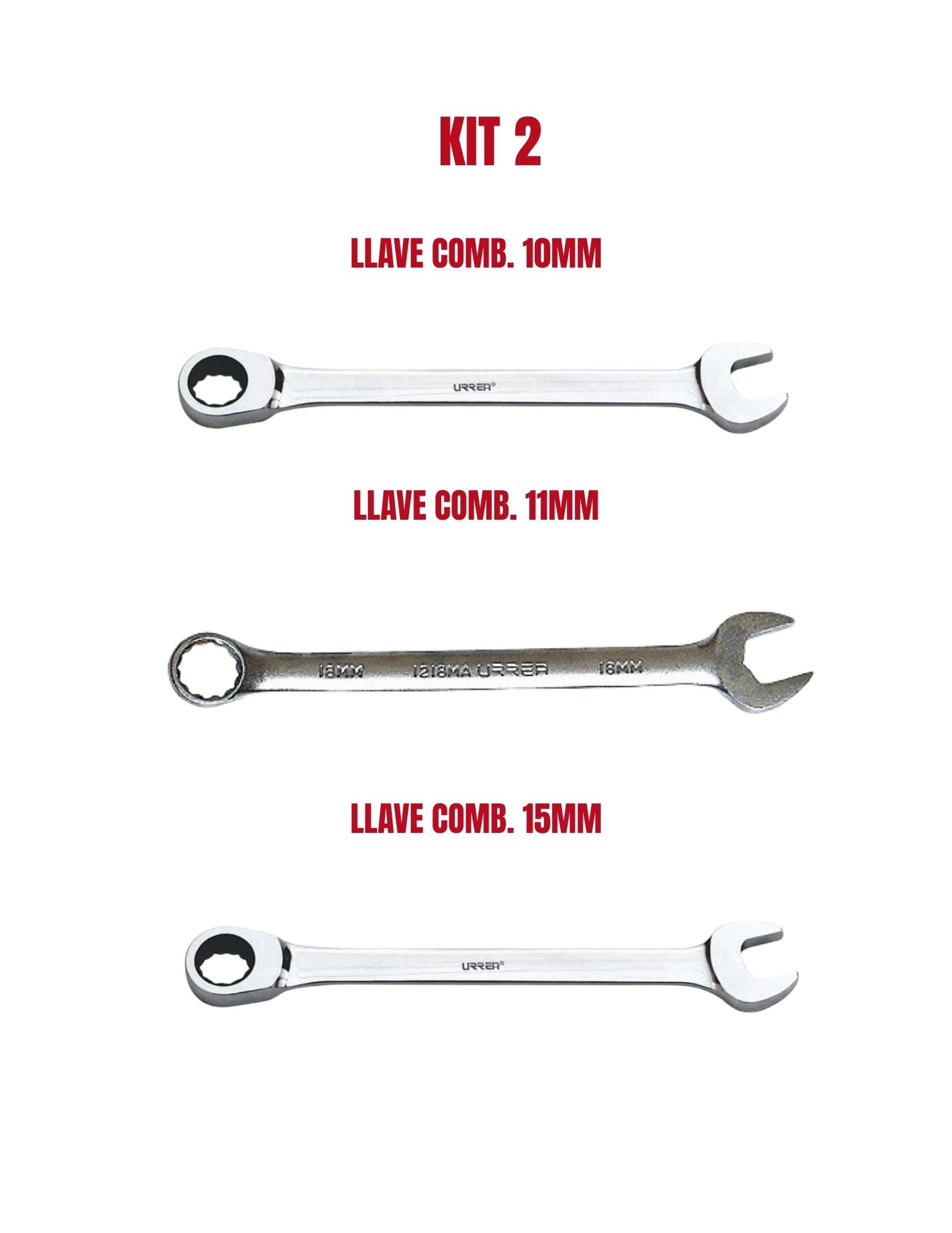 Kit de Llaves Combinadas Urrea 10 mm, 11 mm y 15 mm