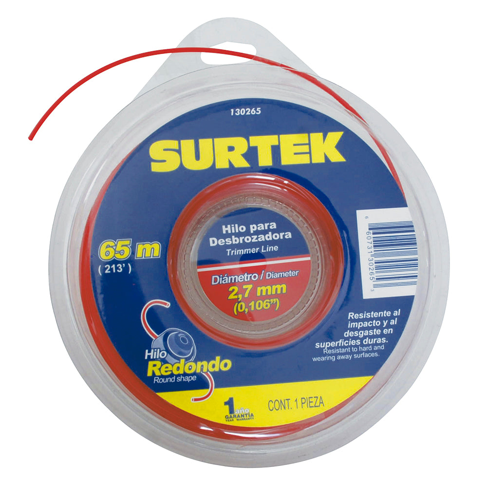 Nailon redondo para desbrozadora doble blíster, 2.7 mm x 65 m Surtek