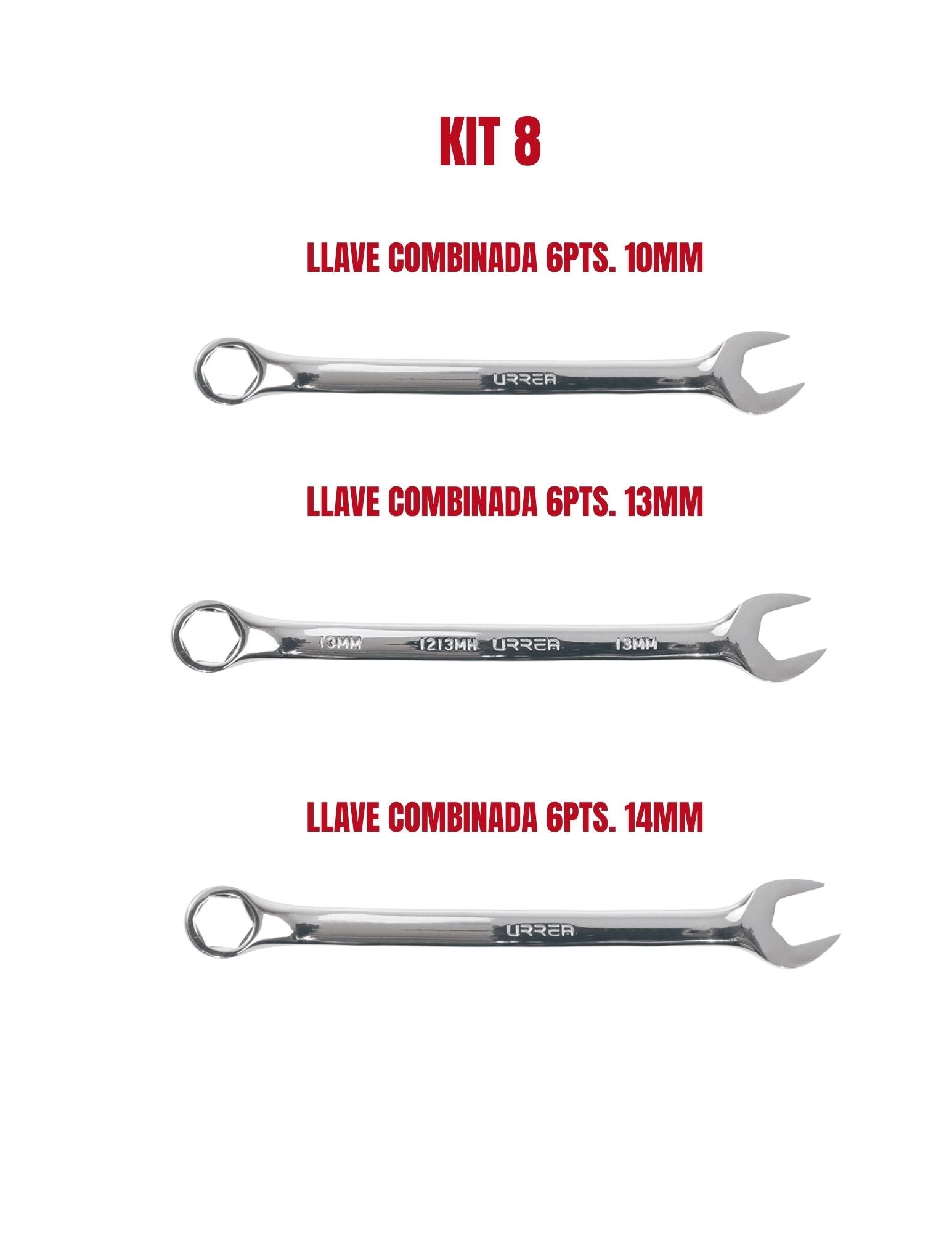 Kit de Llaves Combinadas de 6 puntas 10 mm, 13 mm, 14 mm Urrea