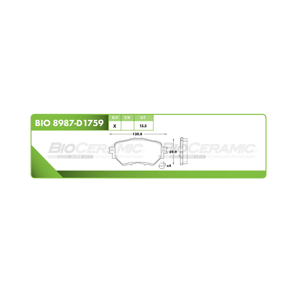 Balata Delantera Bioceramic 8987 D1759 (Ensamblado en México)