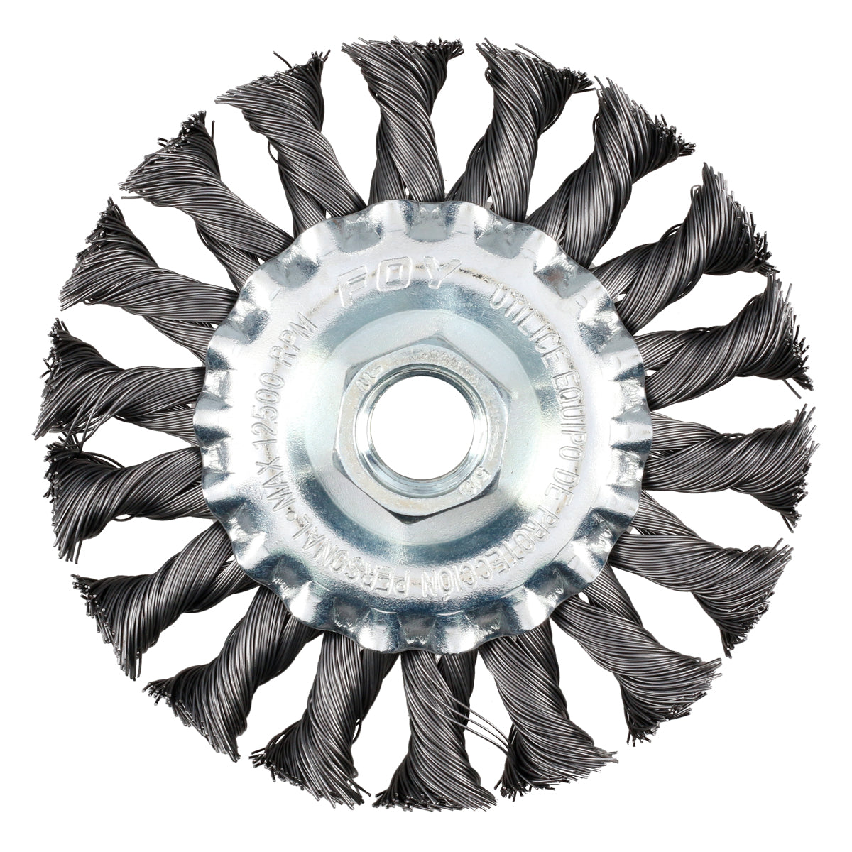 Carda circular trenzada alambre grueso 6" x 0.50 con rosca M14 Foy