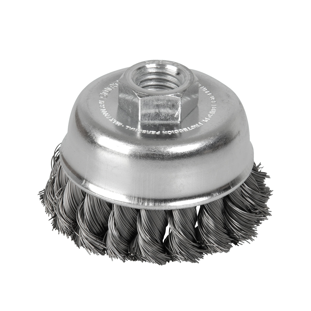 Carda copa trenzada alambre grueso de acero inoxidable 3" x 0.50 mm con rosca M14 Surtek