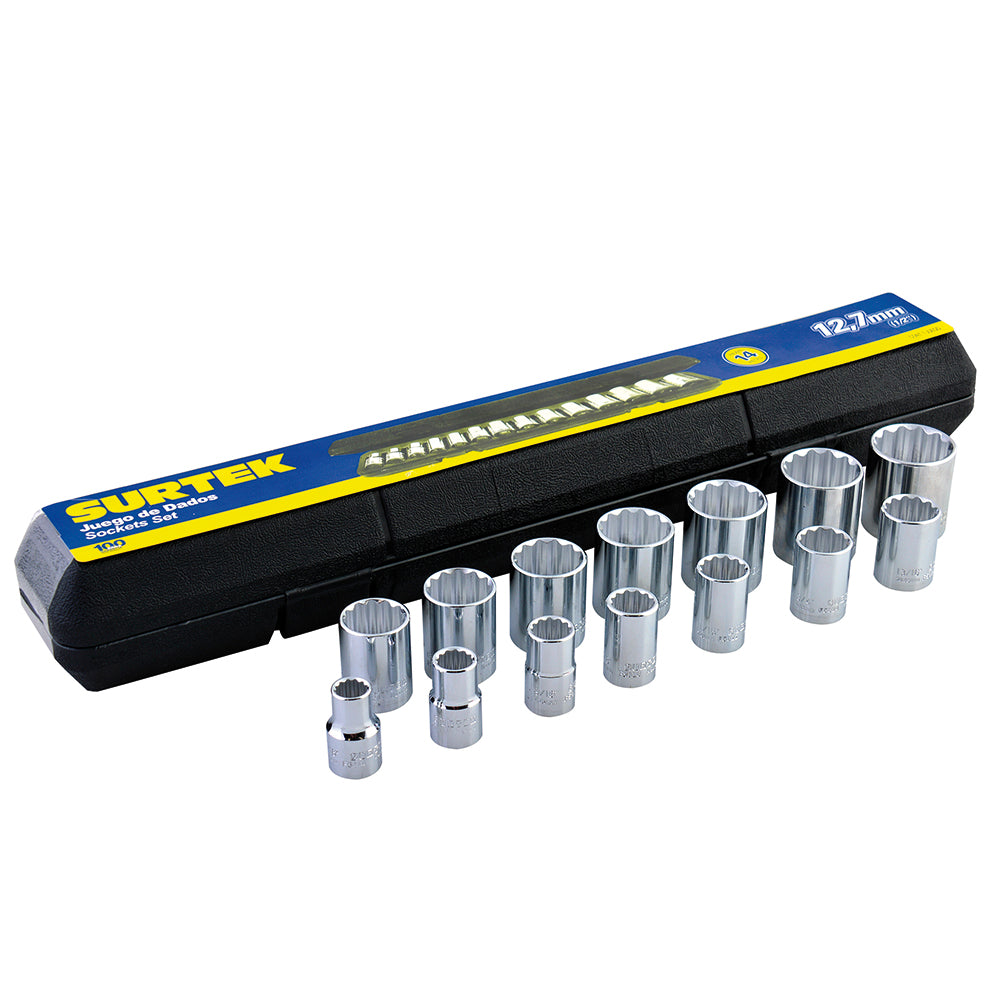 Juego de dados cuadro de 1/2", 12 puntas, métricos, 14 piezas Surtek